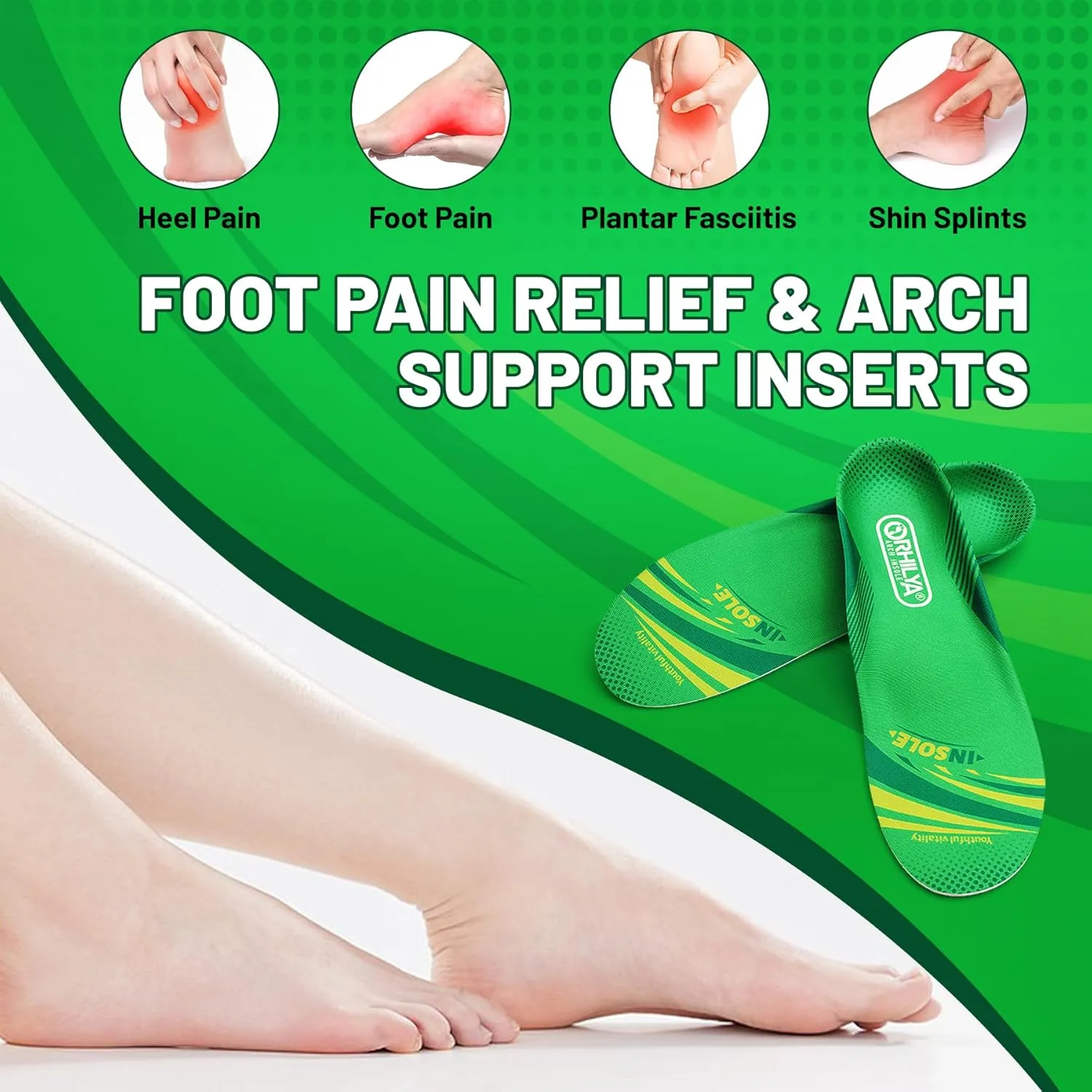220lbs  Plantar Fasciitis Relief Arch Support Insert Metatarsal Pain Orthopedic Insole Men Women Standing All Day, Flat Feet Heel Spur Comfort Work Boot Shoe PU Insole Cushion, Green Size 8