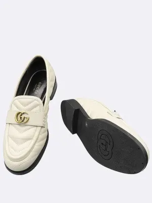 670399 White Leather Chevron Matelasse Double G Women s Loafers 36 230MM