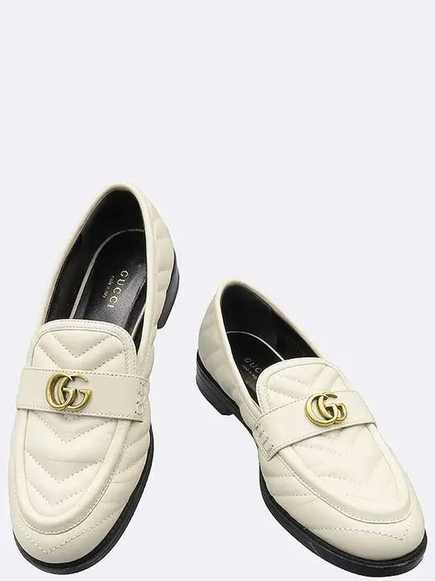 670399 White Leather Chevron Matelasse Double G Women s Loafers 36 230MM