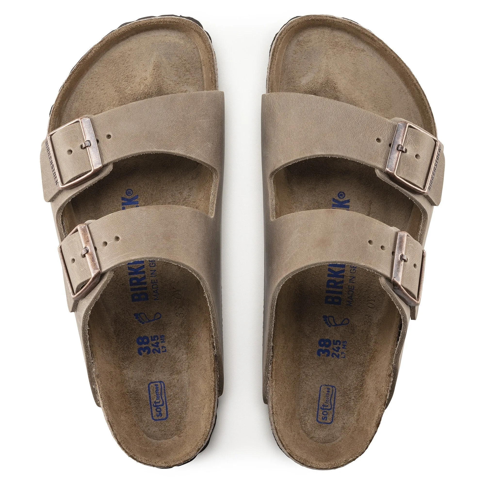 Birkenstock Arizona Oiled Ladies Narrow Tobacco Brown Leather Arch Support Buckle Sandals