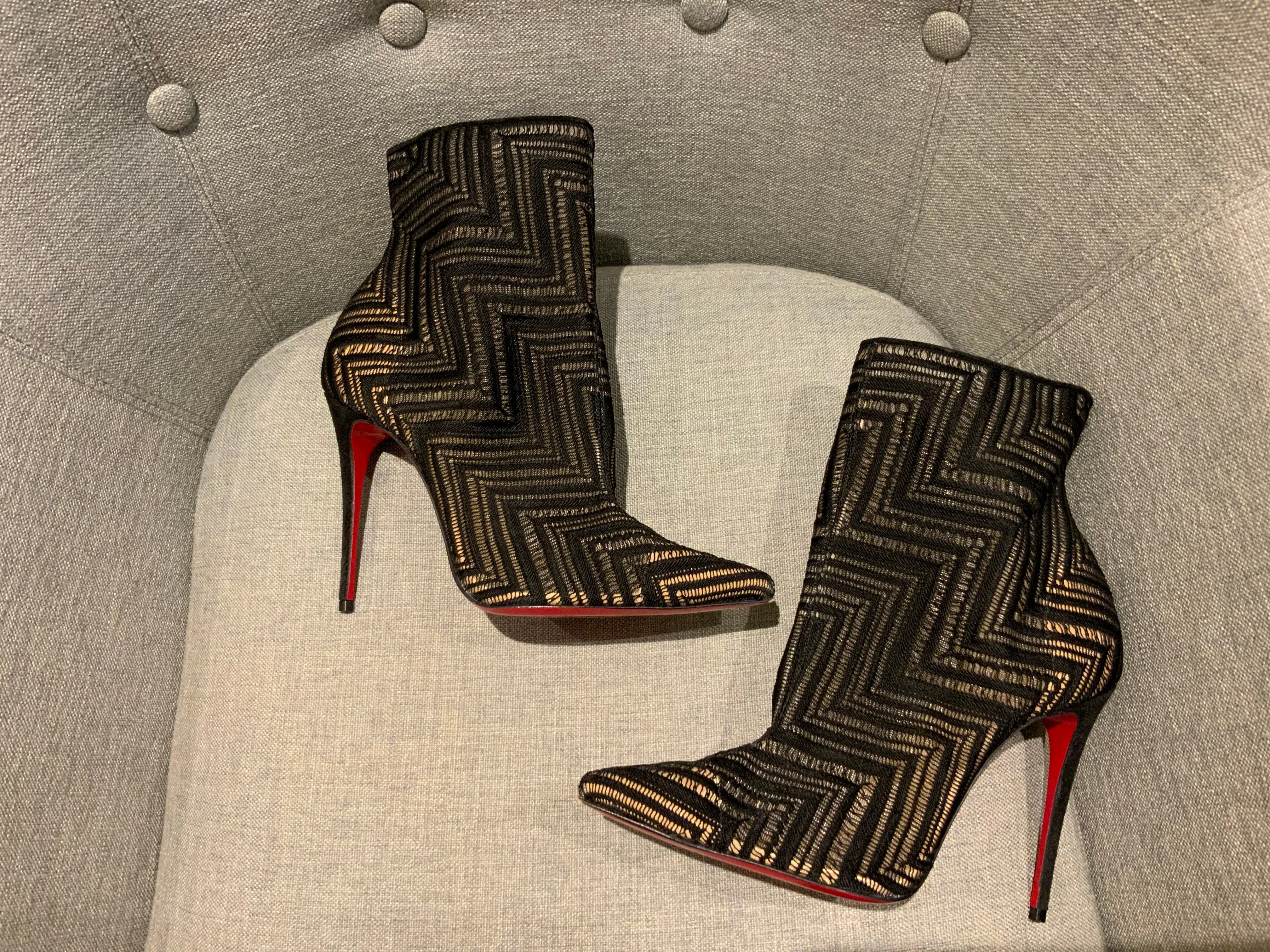 Black Christian Louboutin So Kate Mesh Chevron Booties Ankle Boots 40 US 10 UK 7 ladies