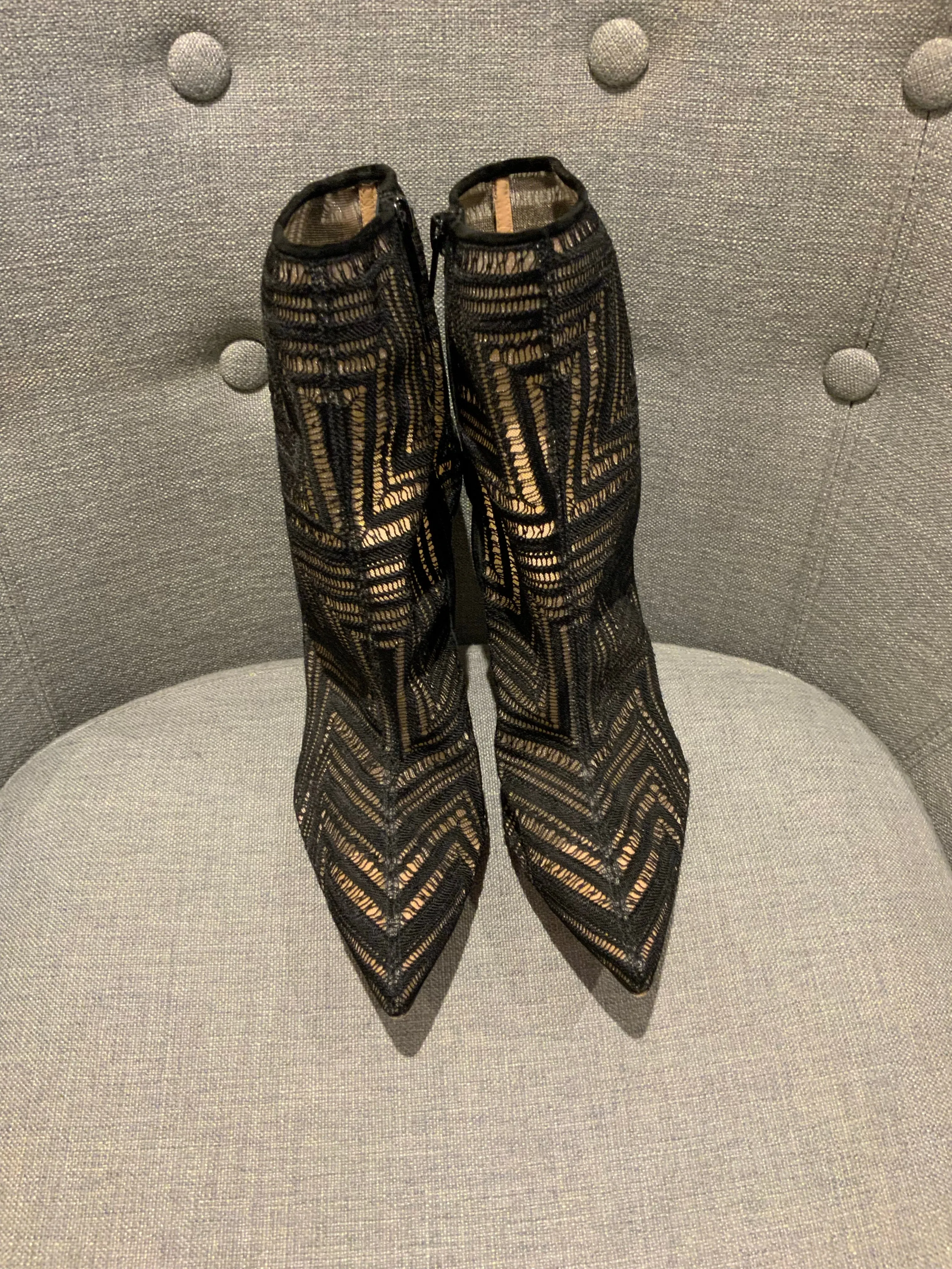 Black Christian Louboutin So Kate Mesh Chevron Booties Ankle Boots 40 US 10 UK 7 ladies