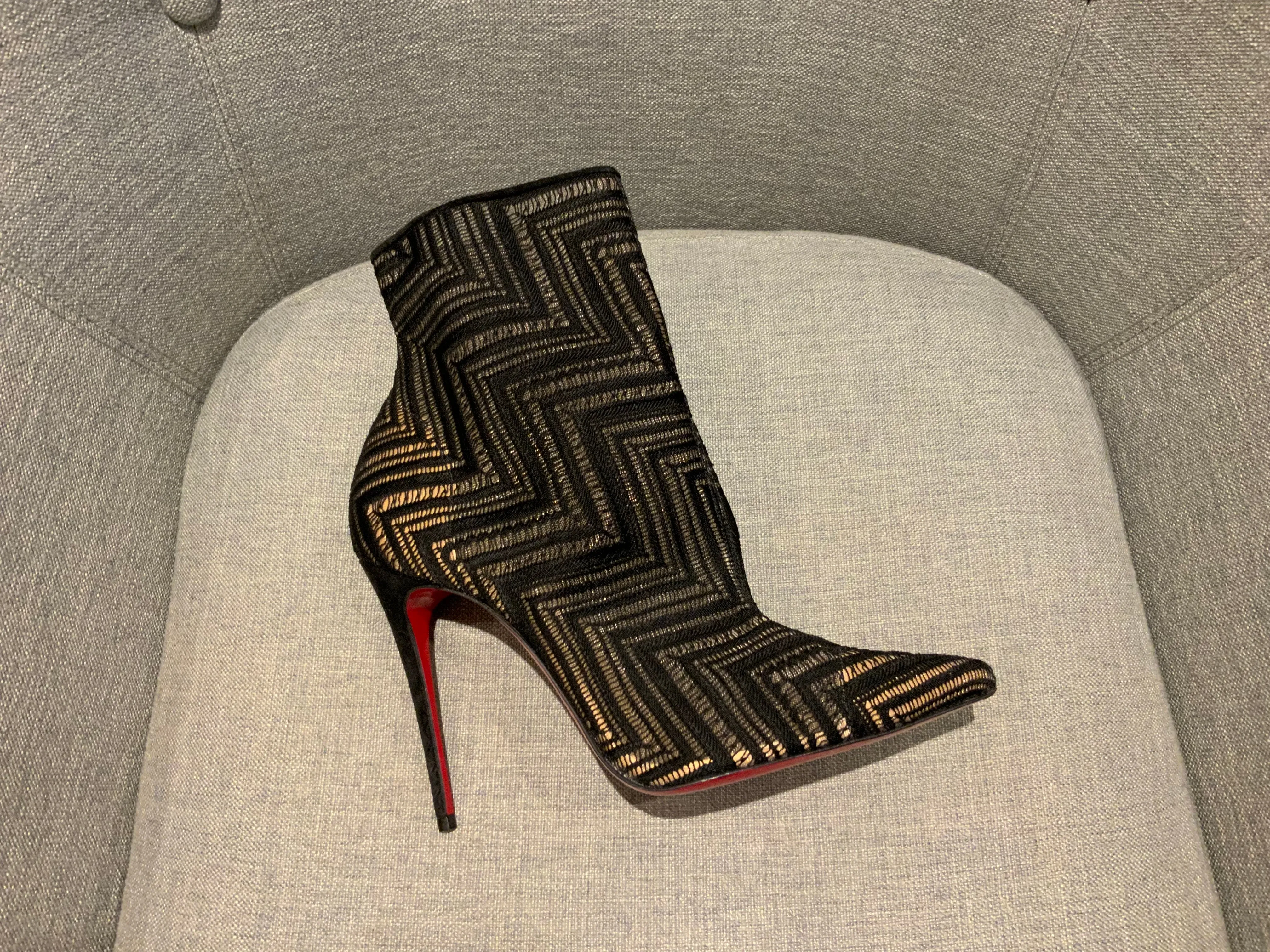 Black Christian Louboutin So Kate Mesh Chevron Booties Ankle Boots 40 US 10 UK 7 ladies
