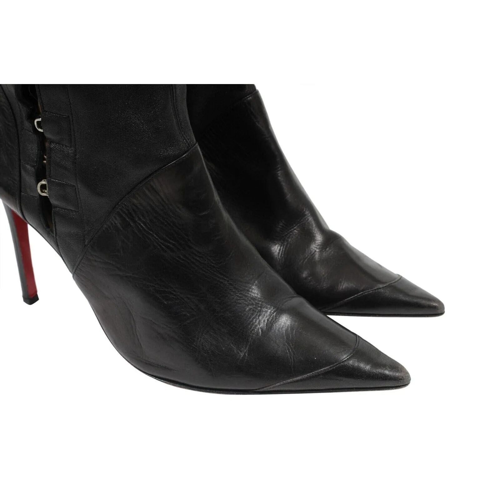 Black Leather Hook Eye Knee High Boots