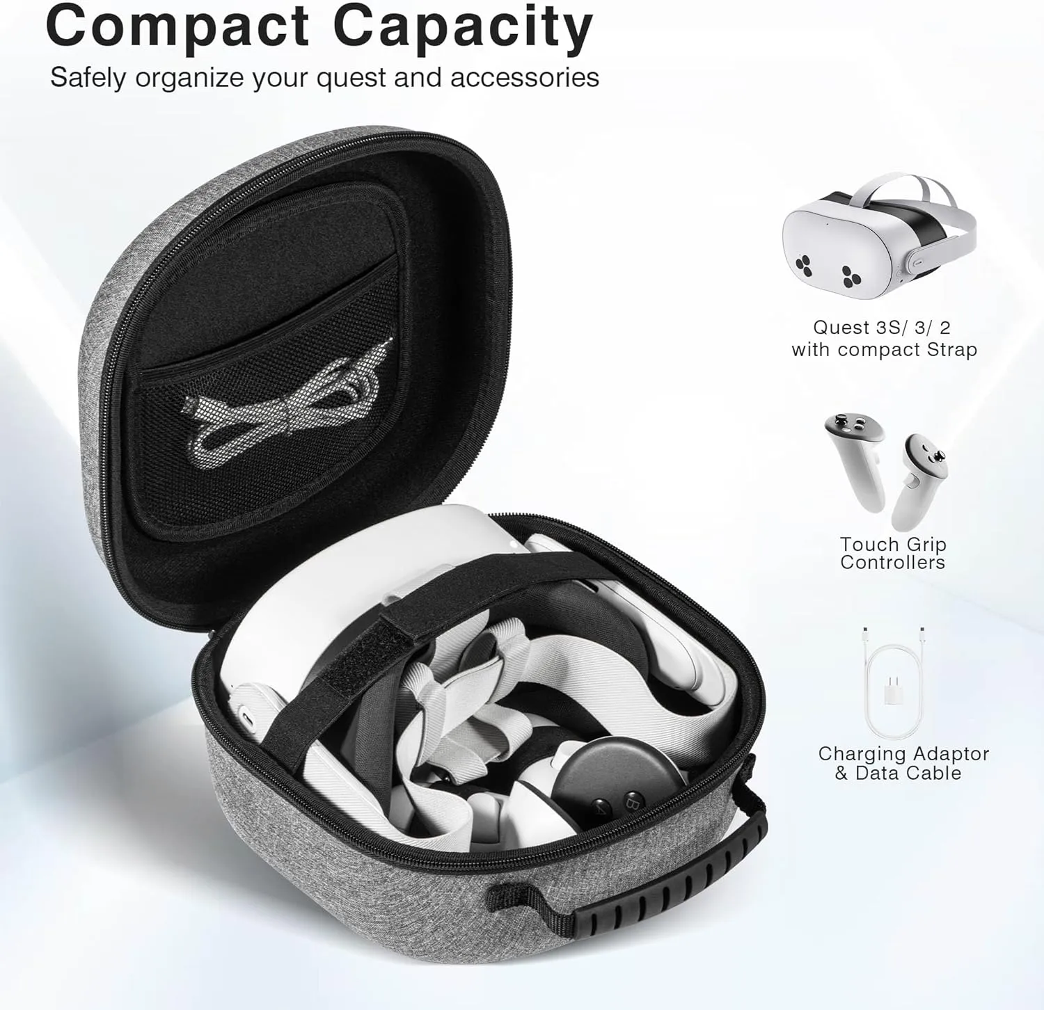 Carrying Case for Meta Quest 3S and Quest 3Compact Space VR Storage Bag for Oculus Quest 3S/3/2, Store Controller Grips, Adapter Accessories