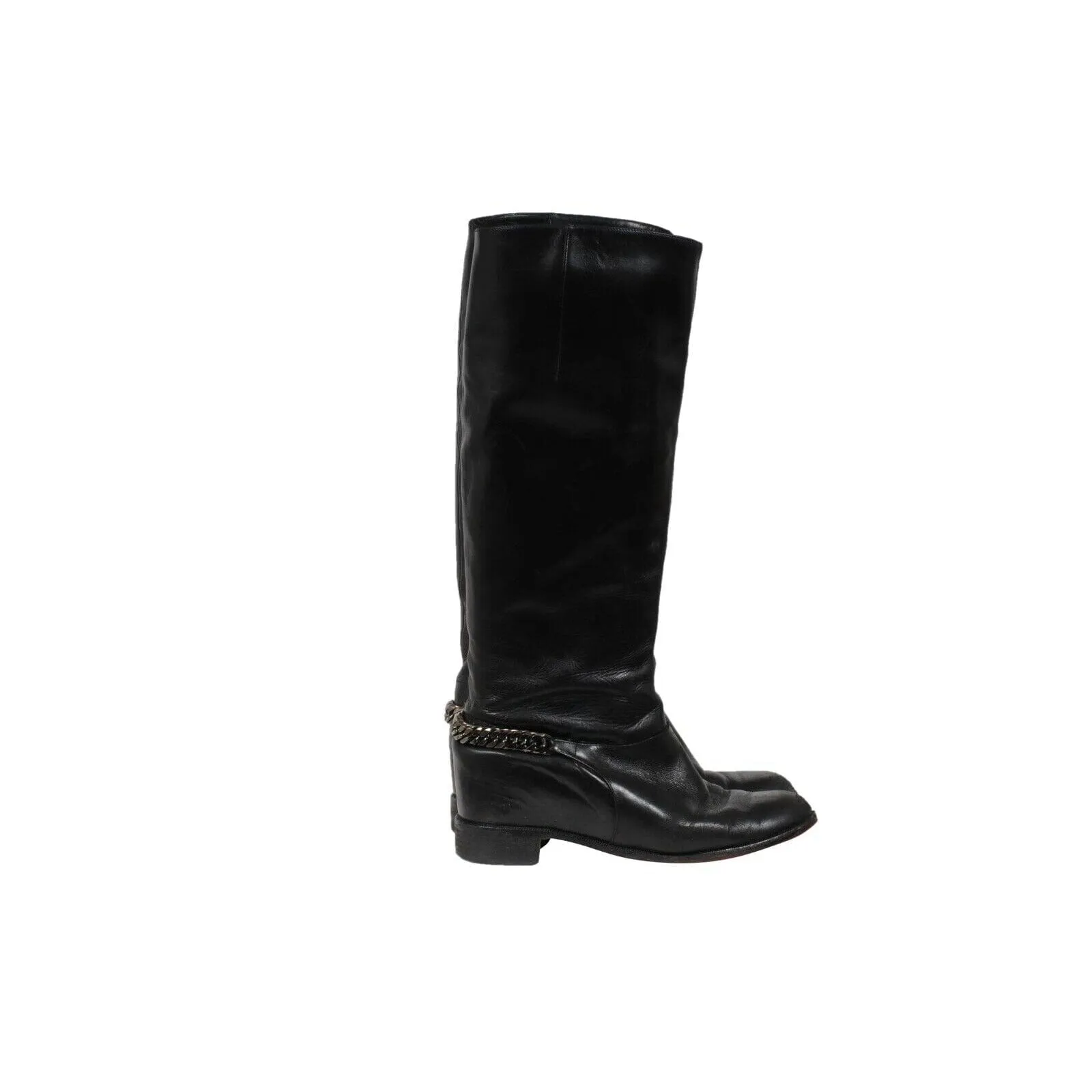 Cate Chain Link Riding Boots  Black Leather