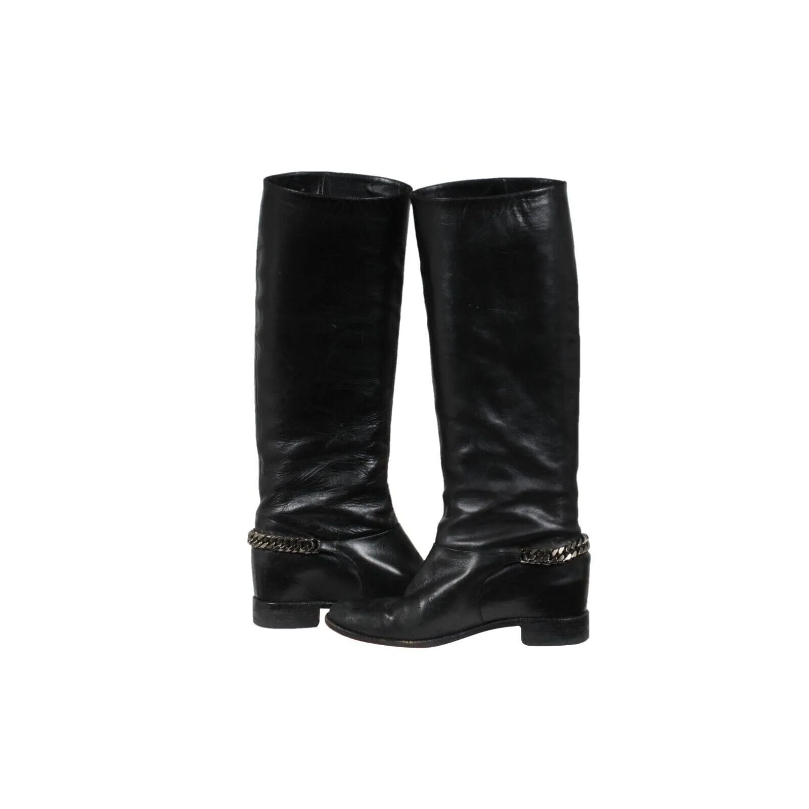 Cate Chain Link Riding Boots  Black Leather
