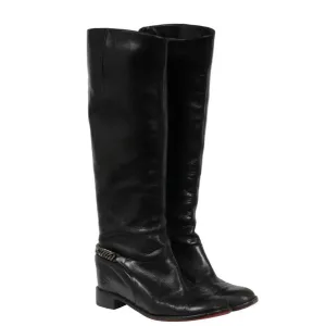 Cate Chain Link Riding Boots  Black Leather