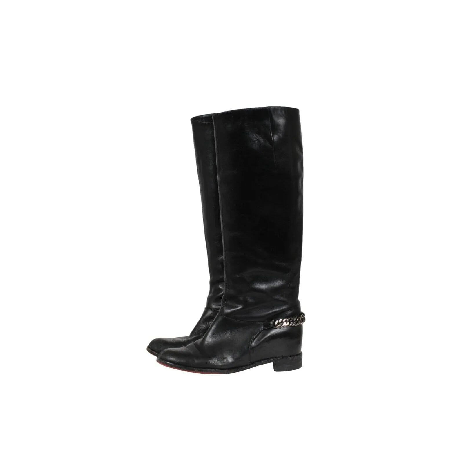 Cate Chain Link Riding Boots  Black Leather
