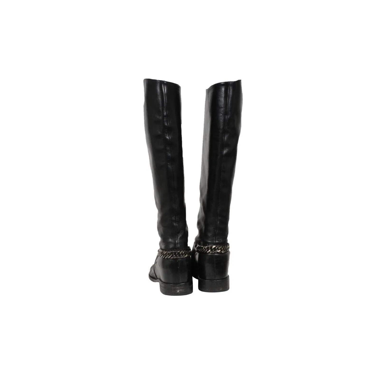 Cate Chain Link Riding Boots  Black Leather