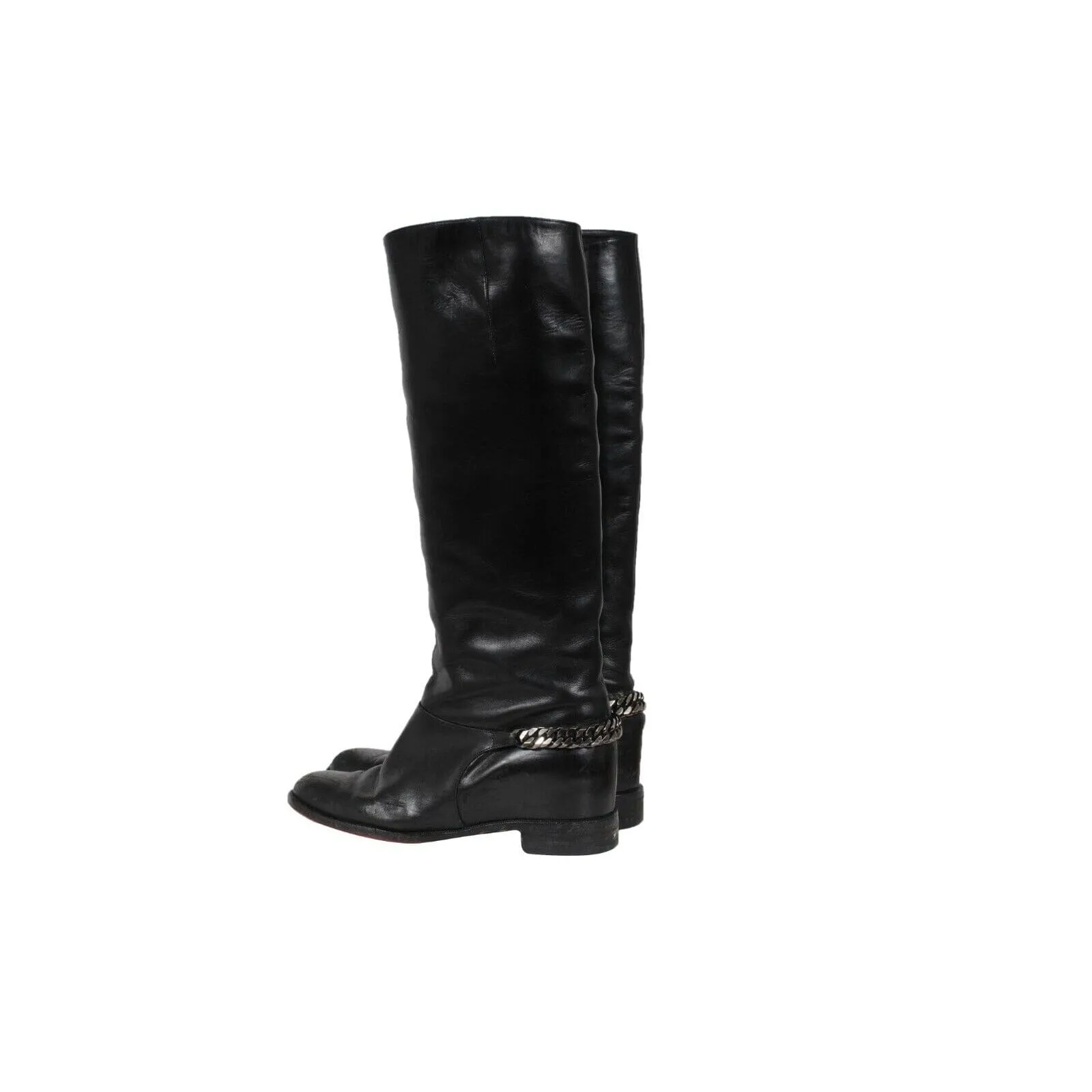 Cate Chain Link Riding Boots  Black Leather