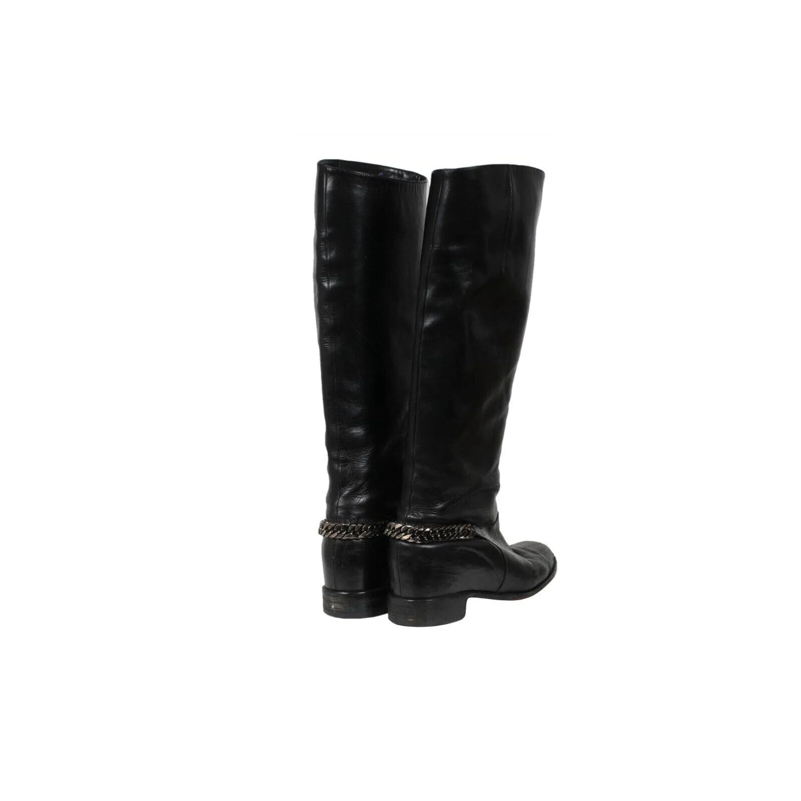 Cate Chain Link Riding Boots  Black Leather