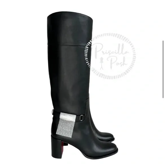 Christian Louboutin Black Lock 70 Leather Knee-high Boots Tall Block heel 36