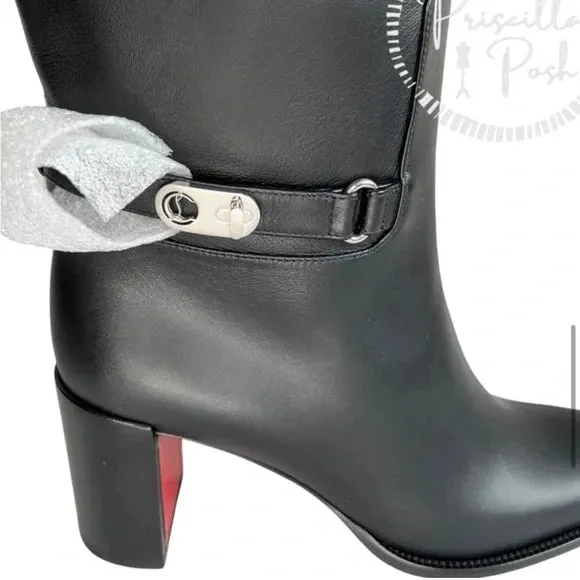Christian Louboutin Black Lock 70 Leather Knee-high Boots Tall Block heel 36