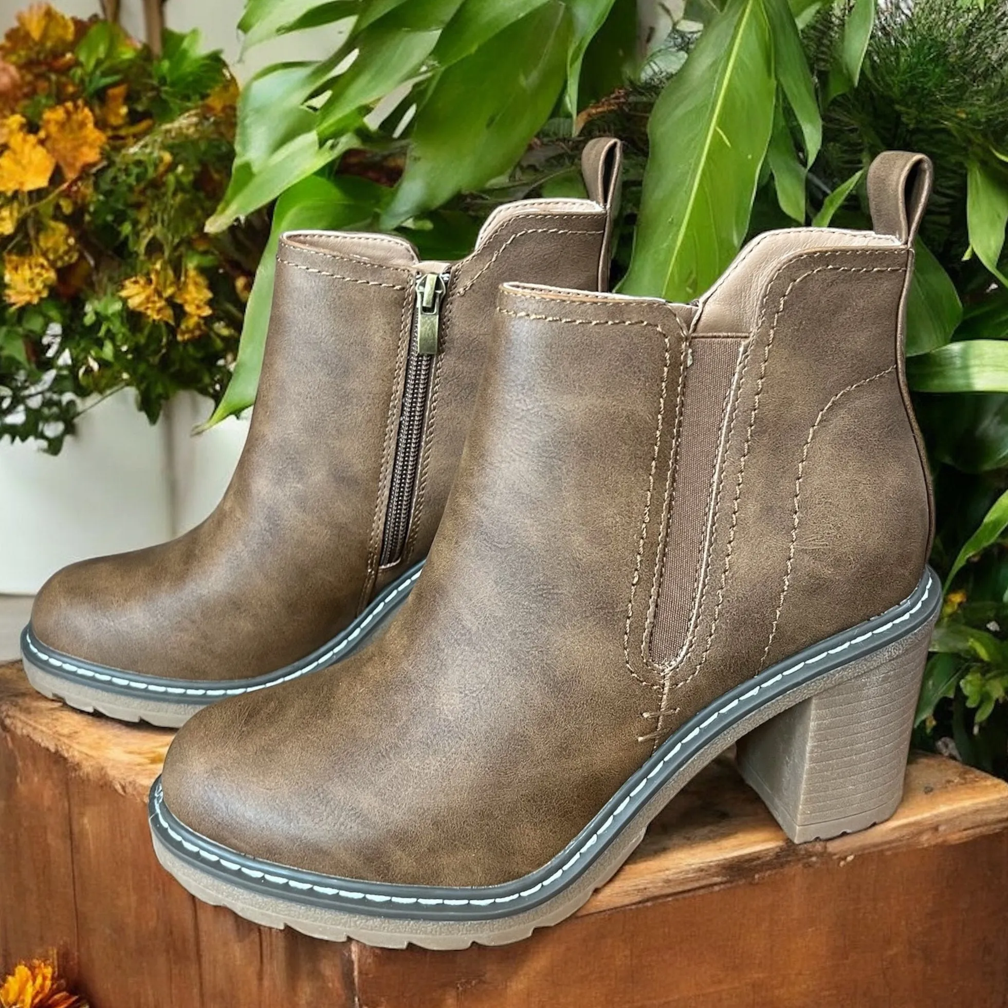 Cognac Leather Ankle Boots