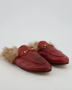 *FIRE PRICE* Gucci Burgundy Princetown Horsebit Shearling-Lined Leather Backless Loafers Size EU 39 RRP ?815