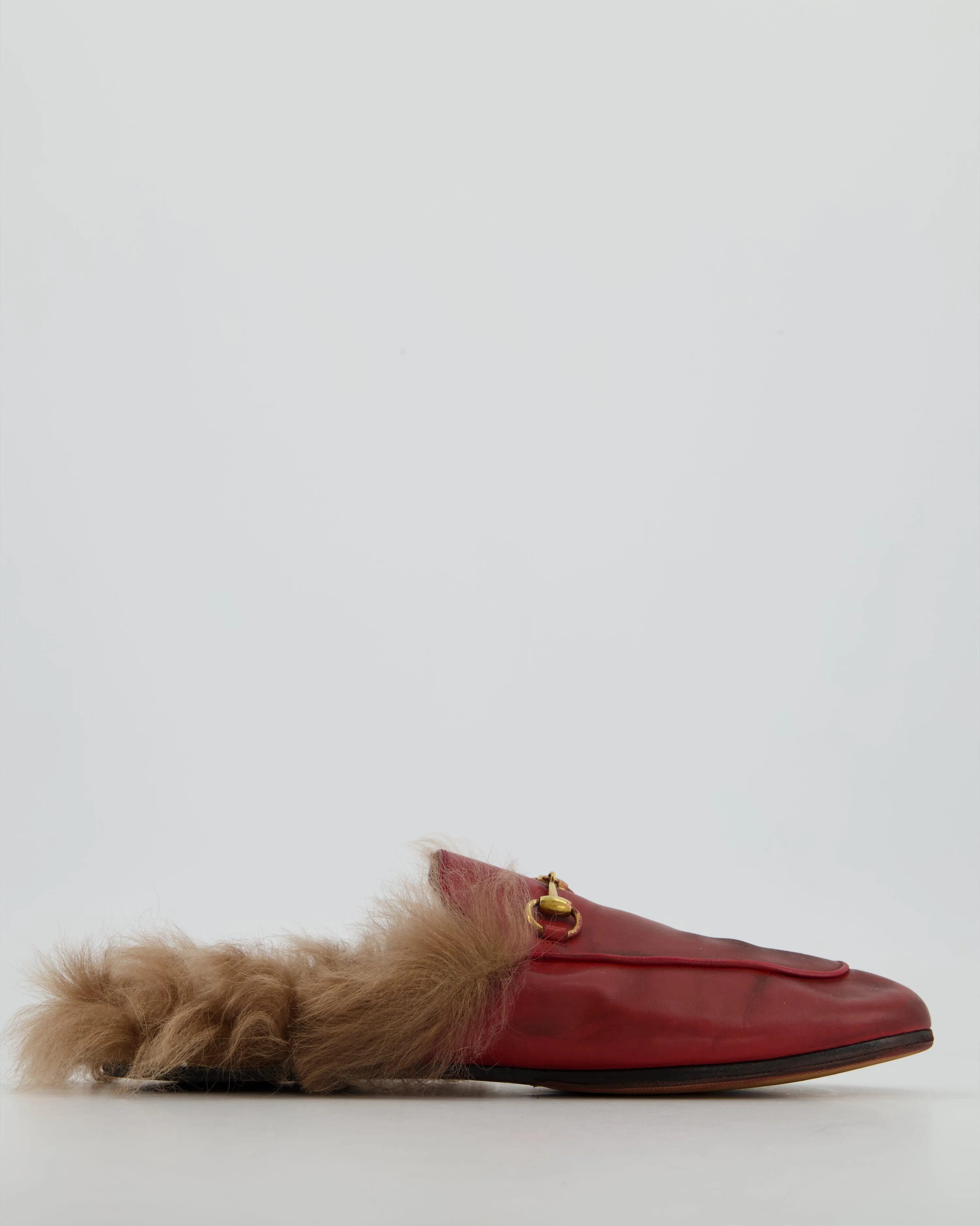 *FIRE PRICE* Gucci Burgundy Princetown Horsebit Shearling-Lined Leather Backless Loafers Size EU 39 RRP ?815
