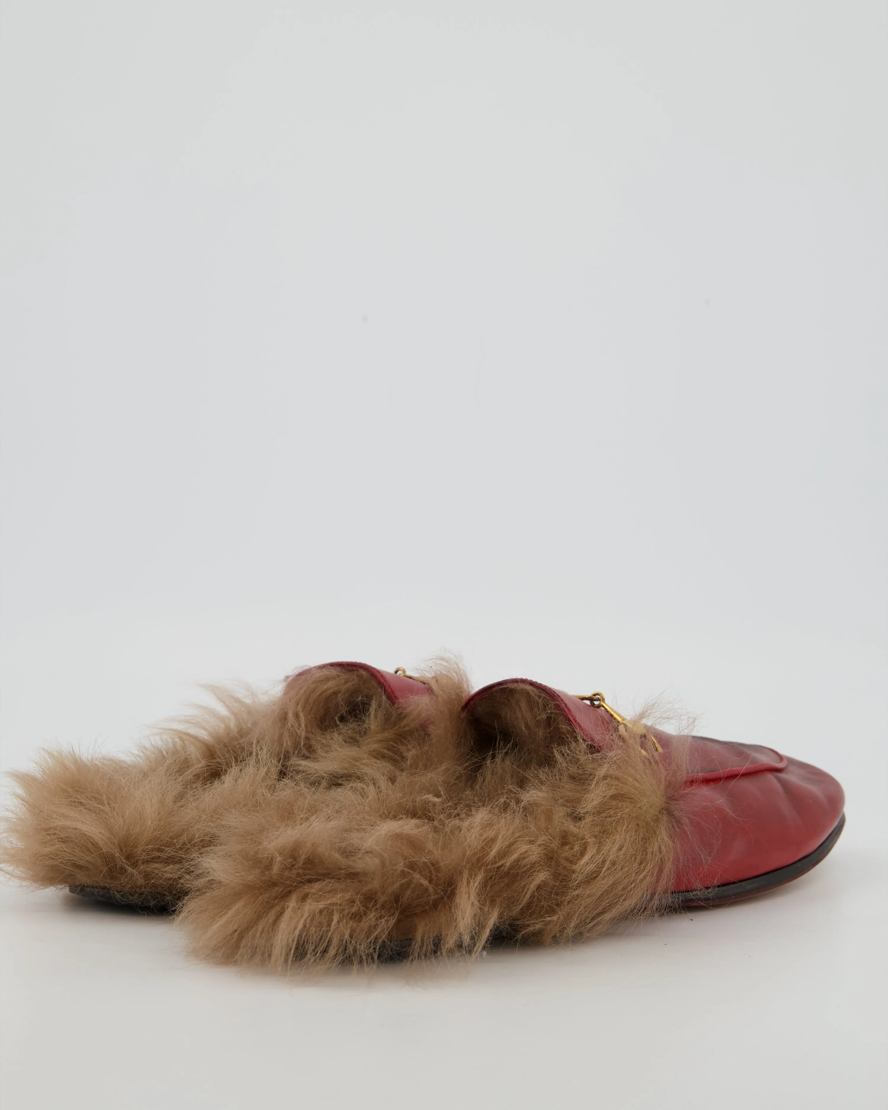 *FIRE PRICE* Gucci Burgundy Princetown Horsebit Shearling-Lined Leather Backless Loafers Size EU 39 RRP ?815