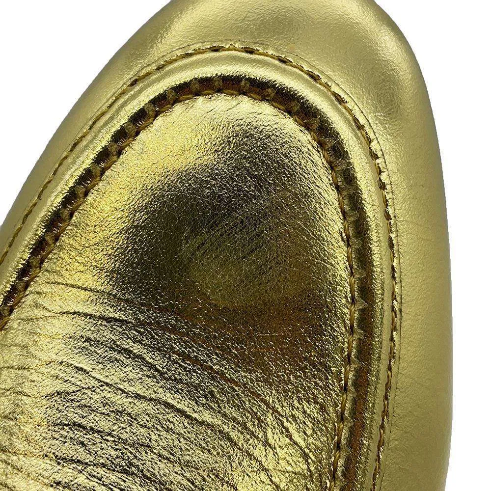 Gucci Adidas Collaboration Horsebit Loafers Gold 702283 MetalicLeather Size 8