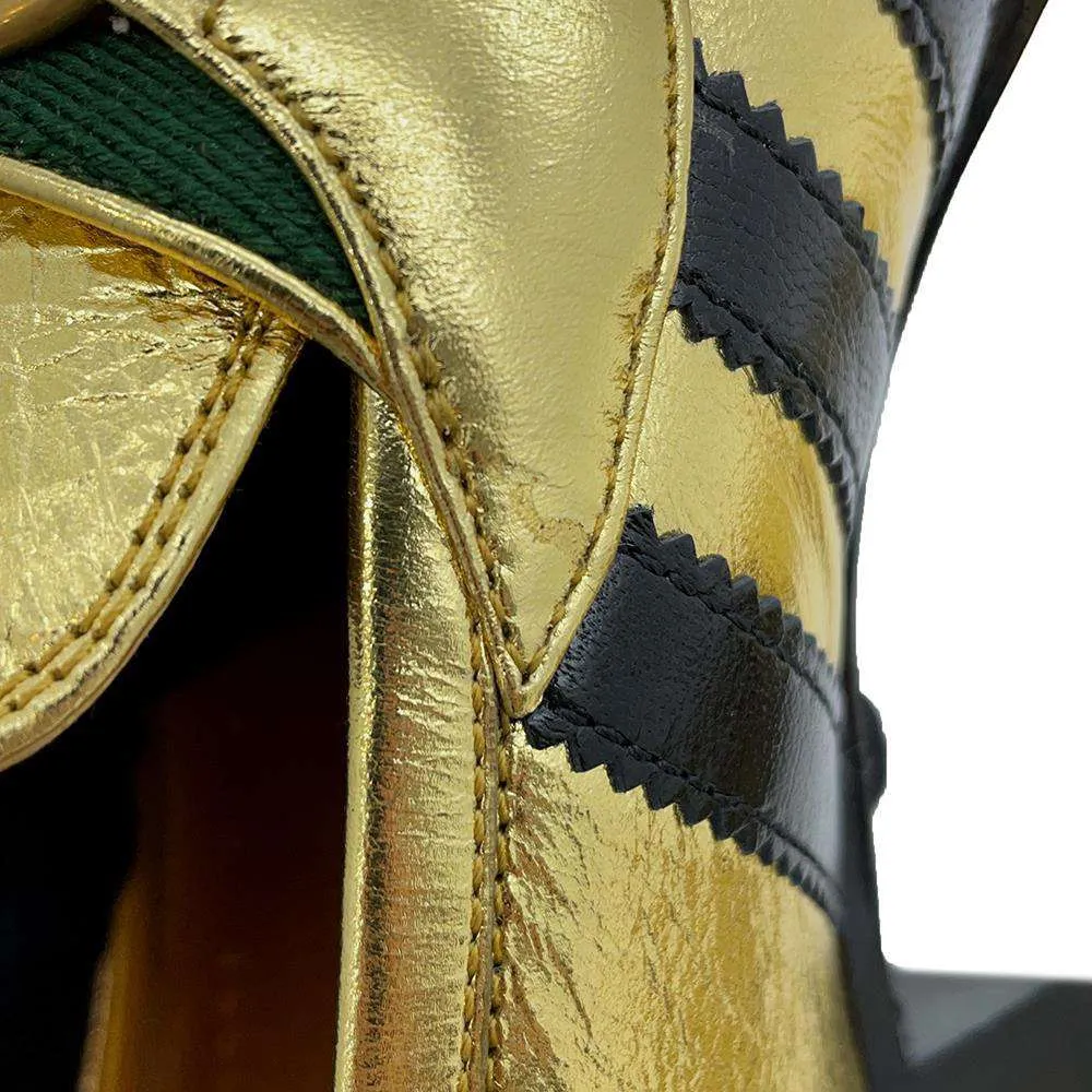 Gucci Adidas Collaboration Horsebit Loafers Gold 702283 MetalicLeather Size 8