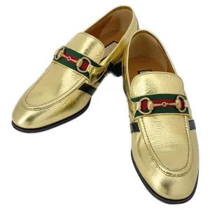 Gucci Adidas Collaboration Horsebit Loafers Gold 702283 MetalicLeather Size 8