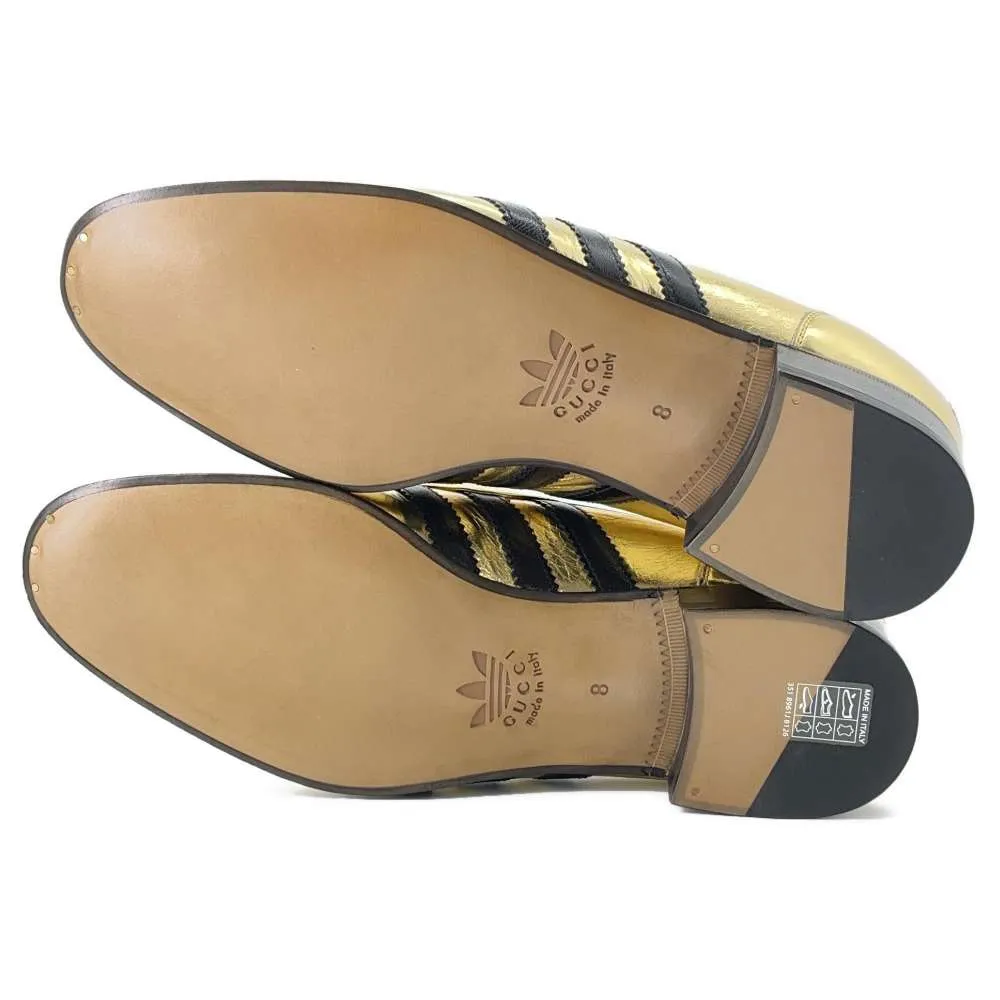 Gucci Adidas Collaboration Horsebit Loafers Gold 702283 MetalicLeather Size 8
