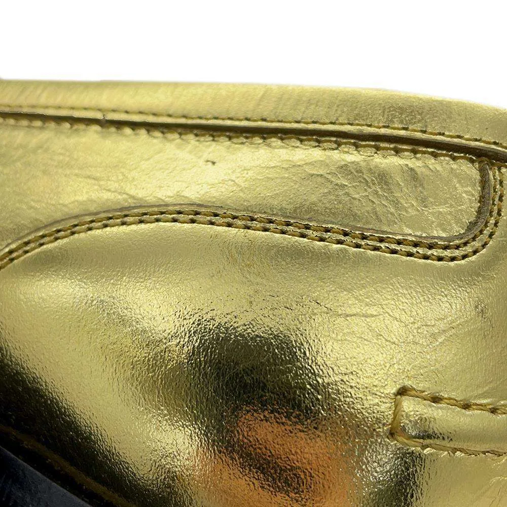 Gucci Adidas Collaboration Horsebit Loafers Gold 702283 MetalicLeather Size 8