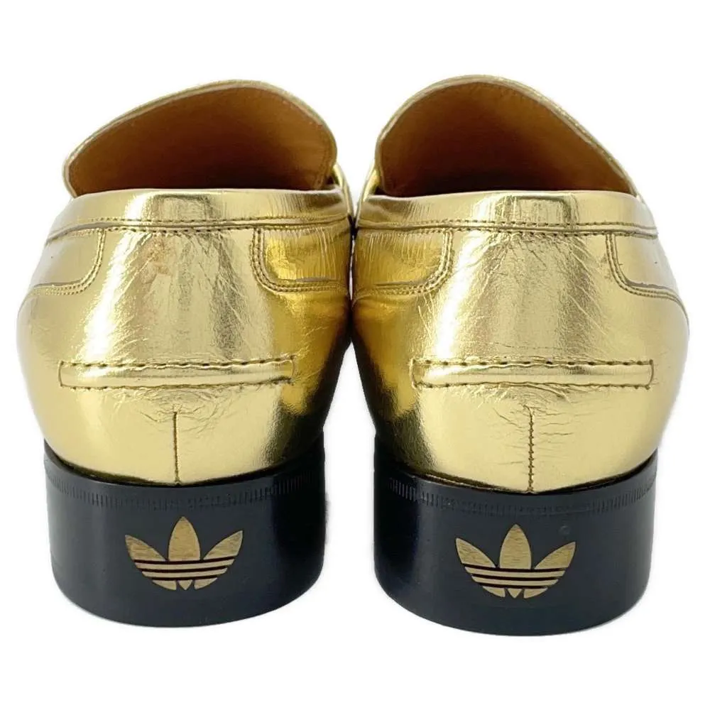 Gucci Adidas Collaboration Horsebit Loafers Gold 702283 MetalicLeather Size 8