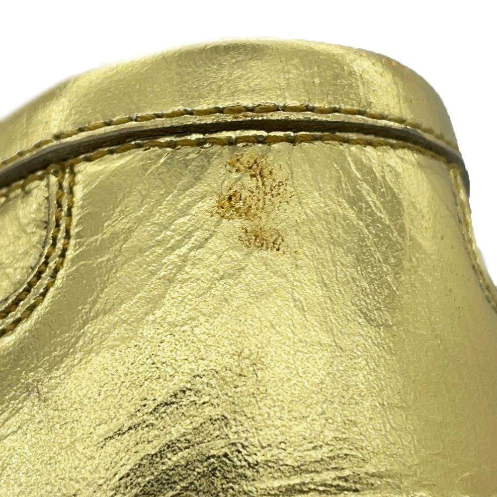 Gucci Adidas Collaboration Horsebit Loafers Gold 702283 MetalicLeather Size 8