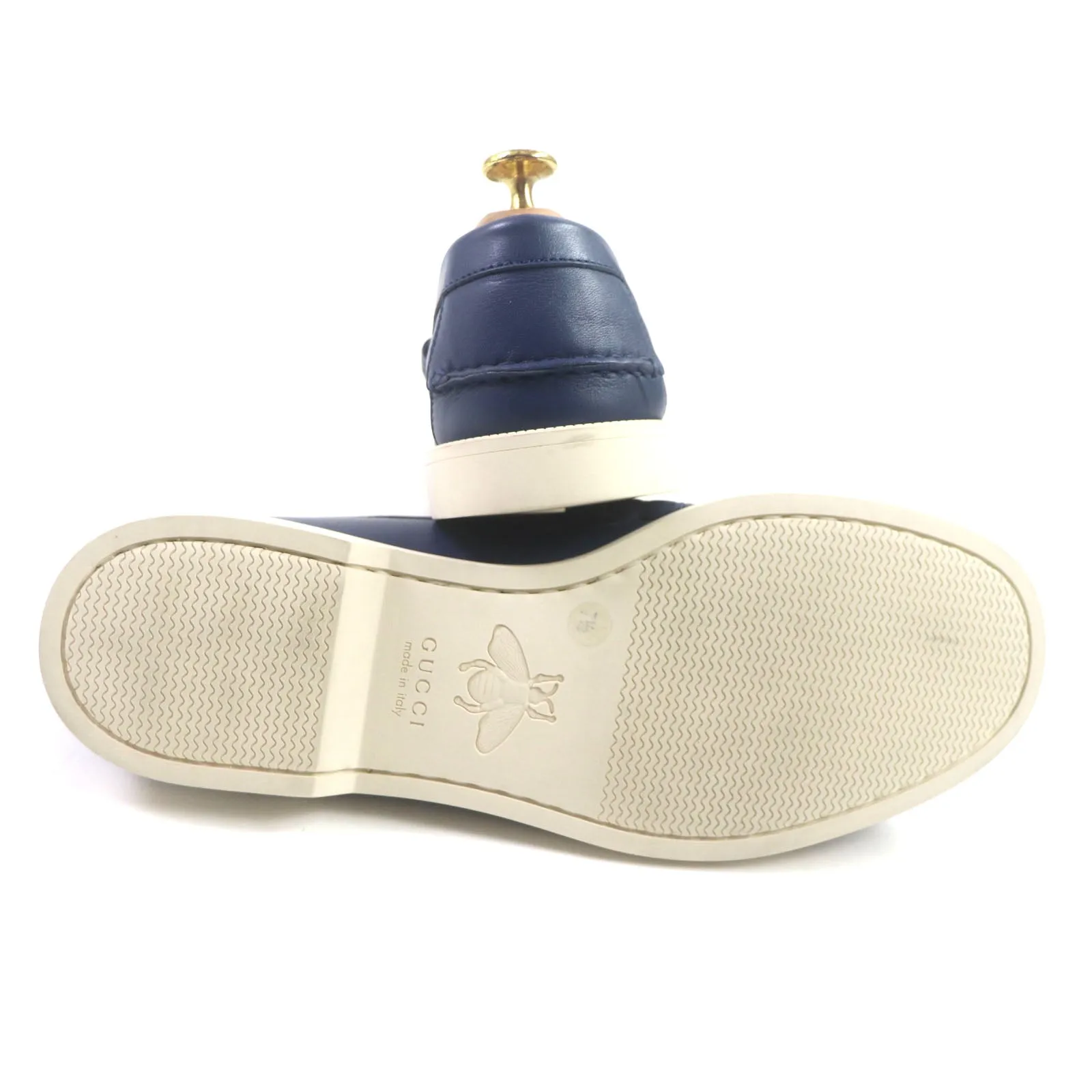 GUCCI loafers 695049 leather White navy 7 1/2