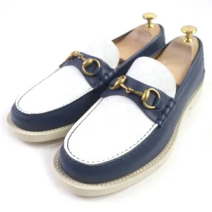 GUCCI loafers 695049 leather White navy 7 1/2