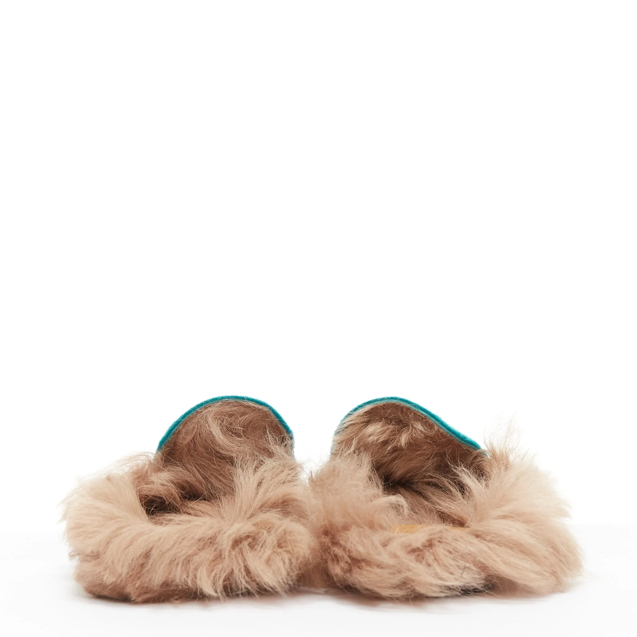 GUCCI Princetown green velvet horse bit buckle fur lined slide loafers EU37