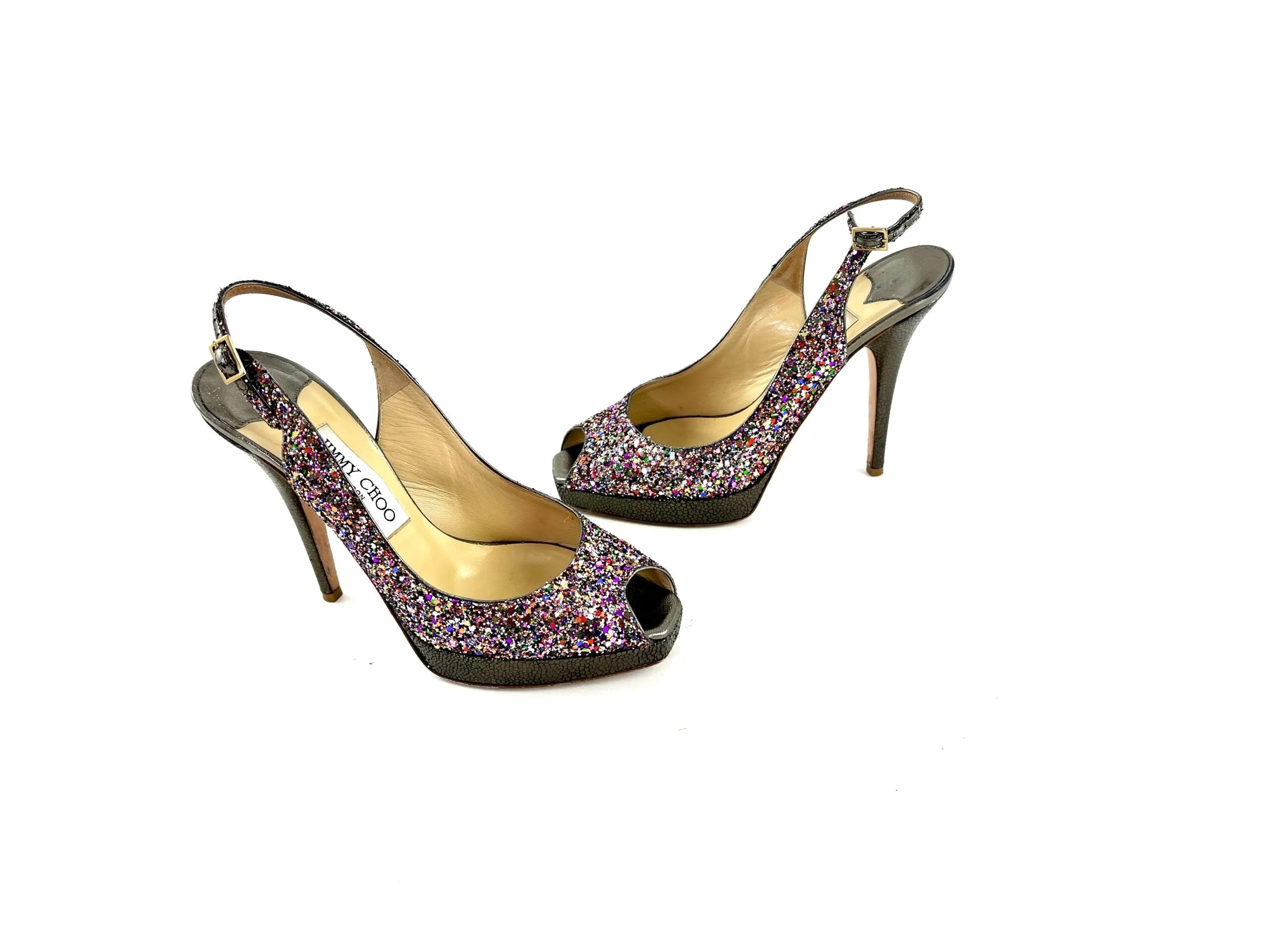 Jimmy Choo Glitter Vita Slingback Pumps Heels 37 6.5