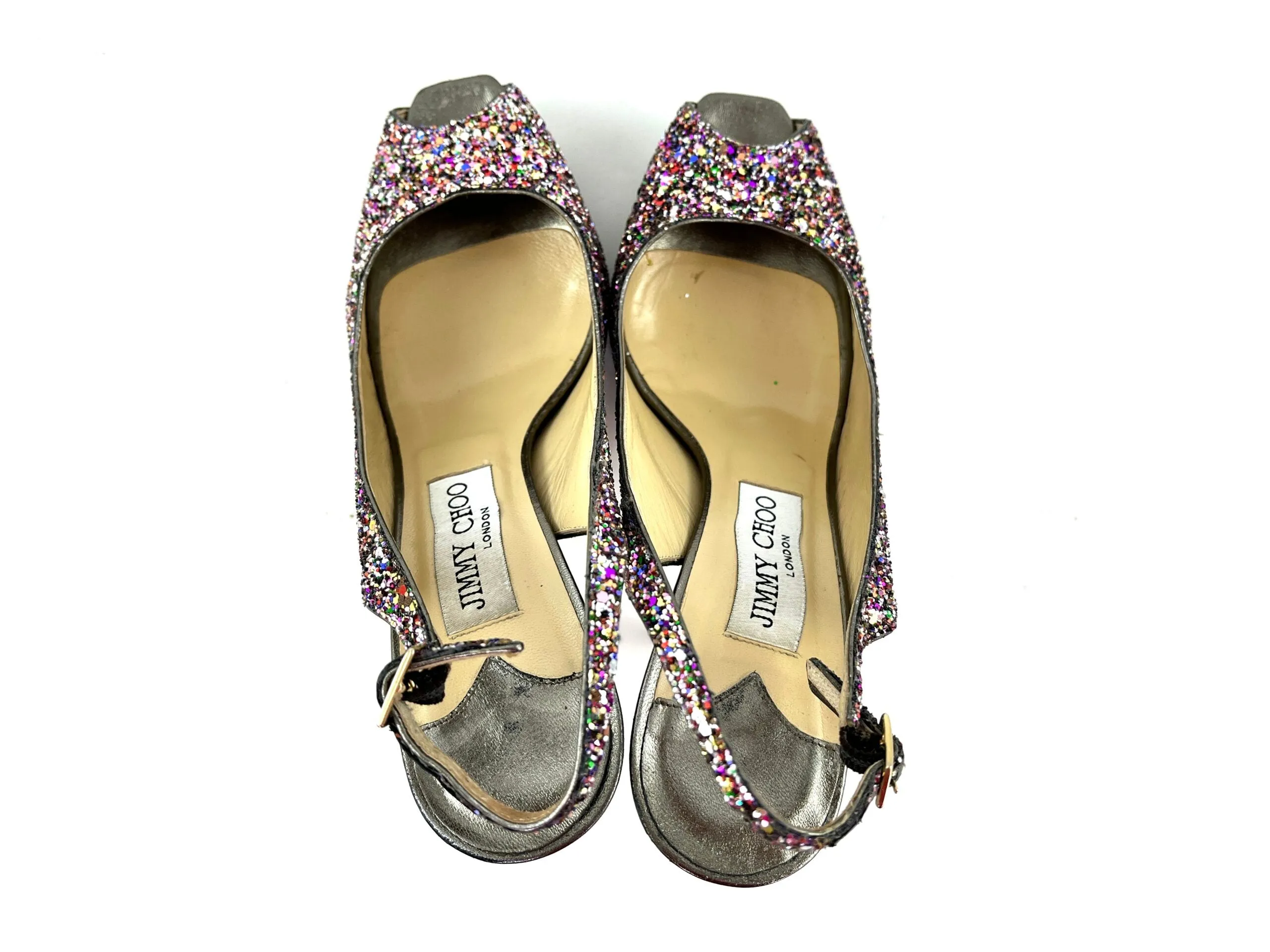 Jimmy Choo Glitter Vita Slingback Pumps Heels 37 6.5