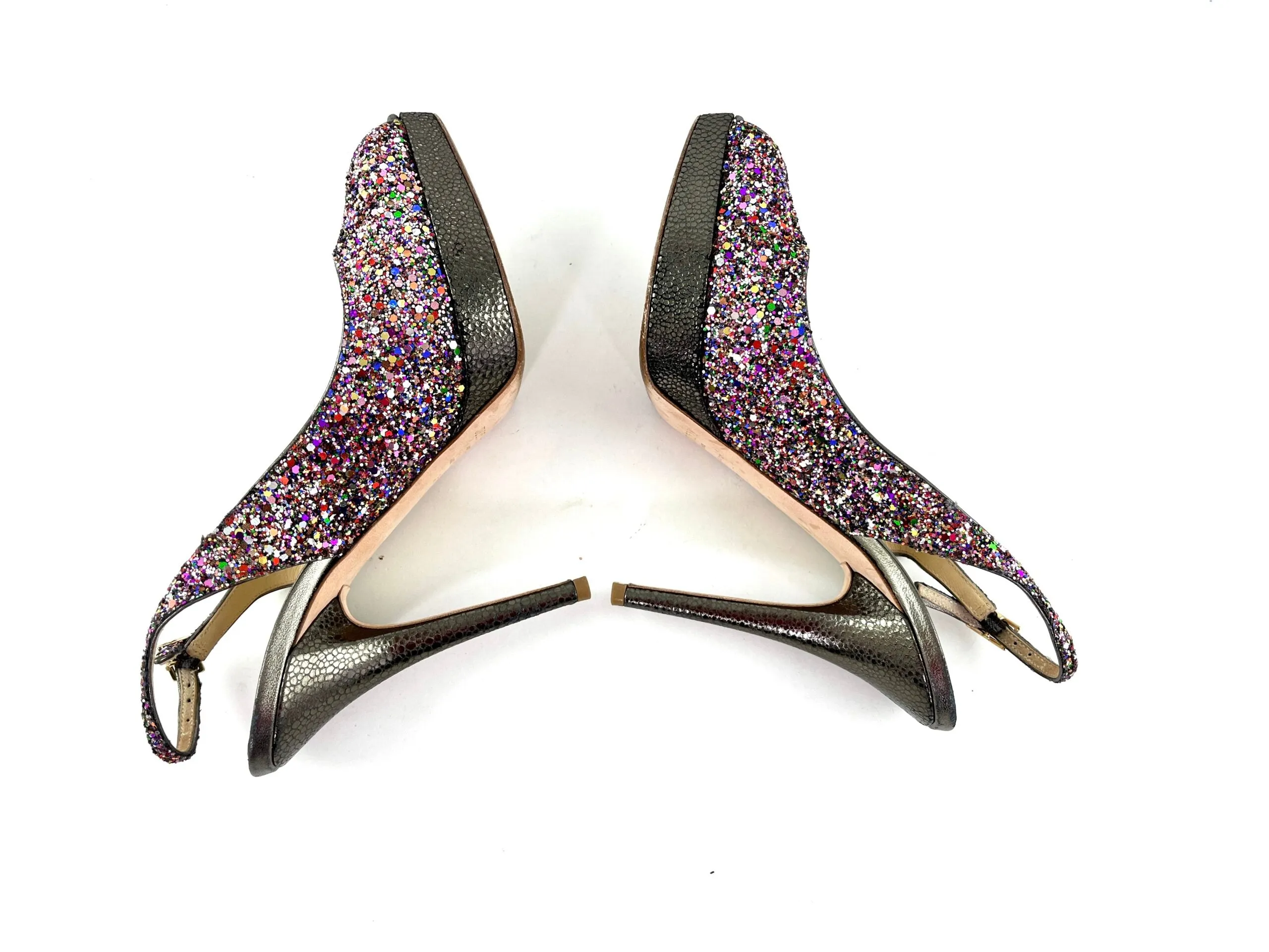 Jimmy Choo Glitter Vita Slingback Pumps Heels 37 6.5