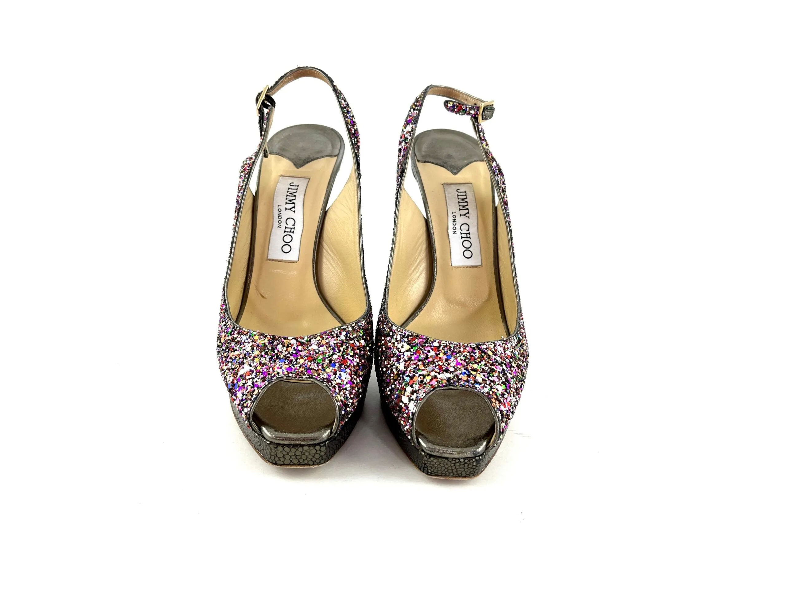 Jimmy Choo Glitter Vita Slingback Pumps Heels 37 6.5