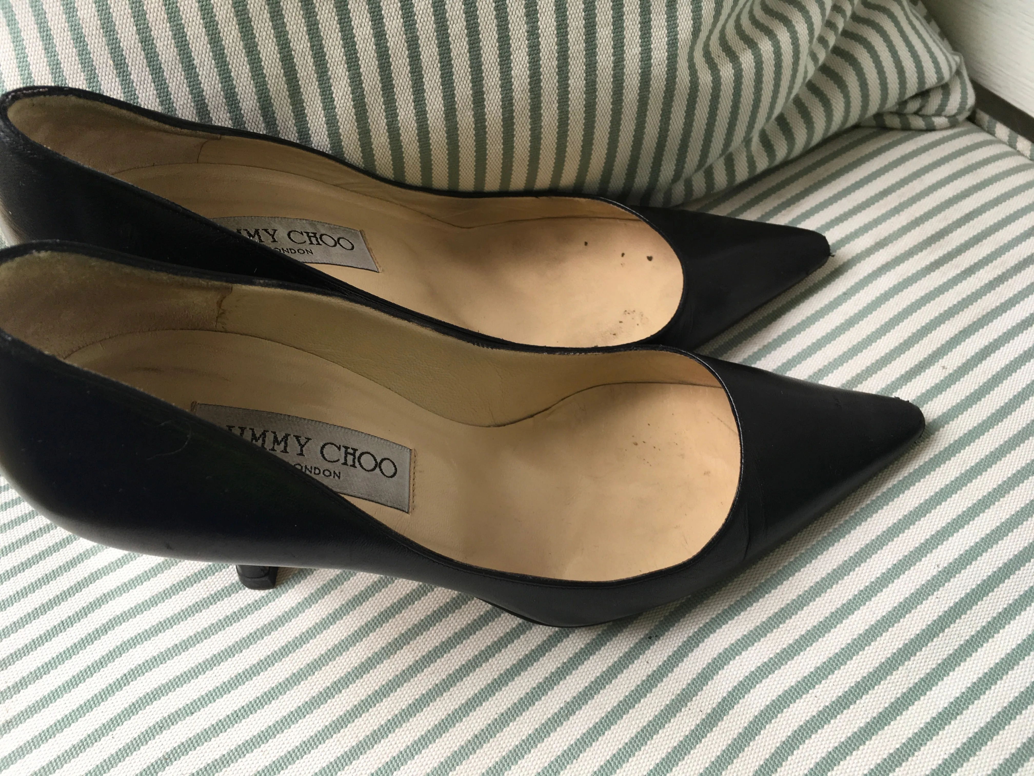 JIMMY CHOO POINTED TOE BLACK LEATHER PUMPS SHOES Ladies