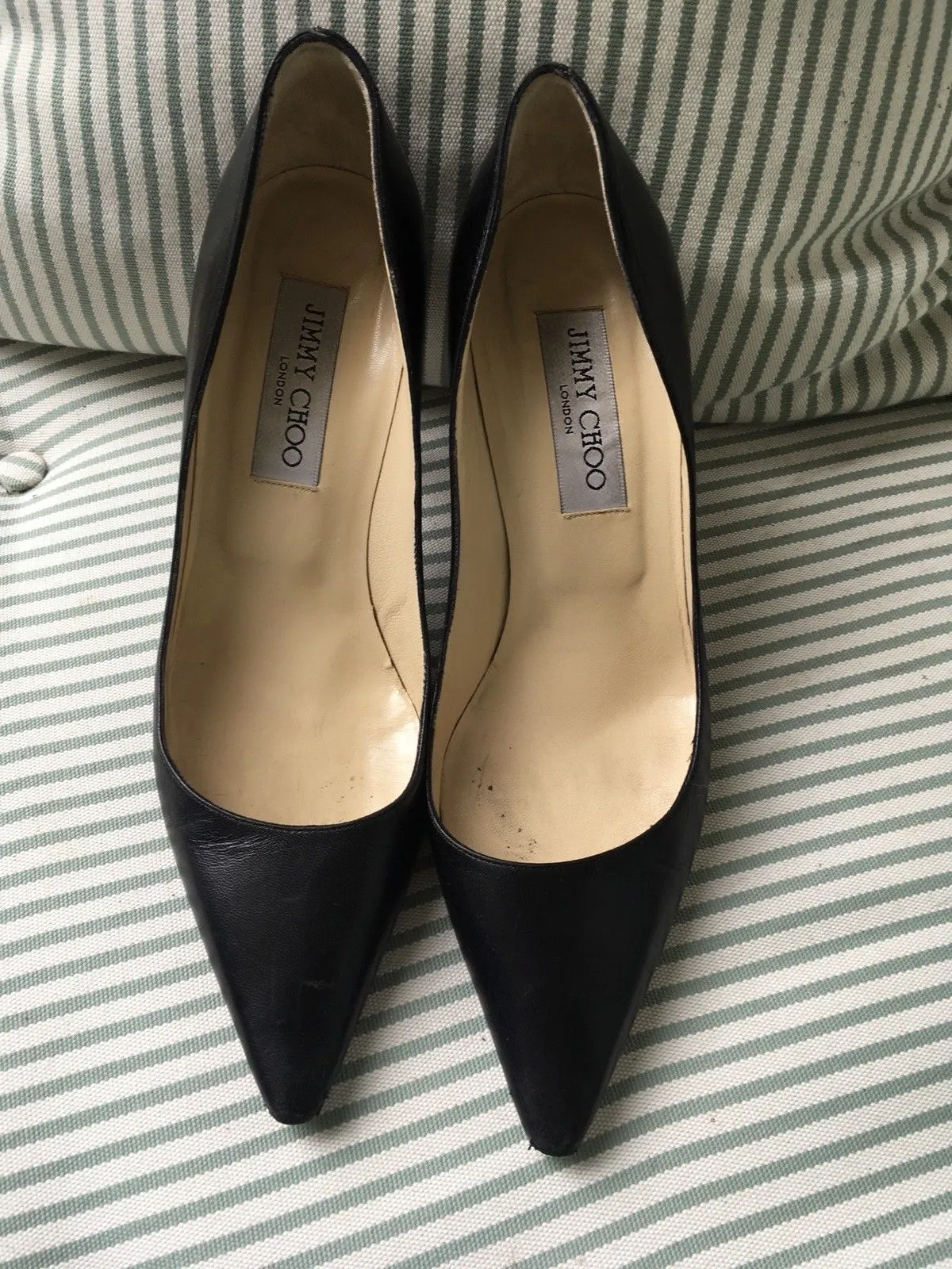 JIMMY CHOO POINTED TOE BLACK LEATHER PUMPS SHOES Ladies