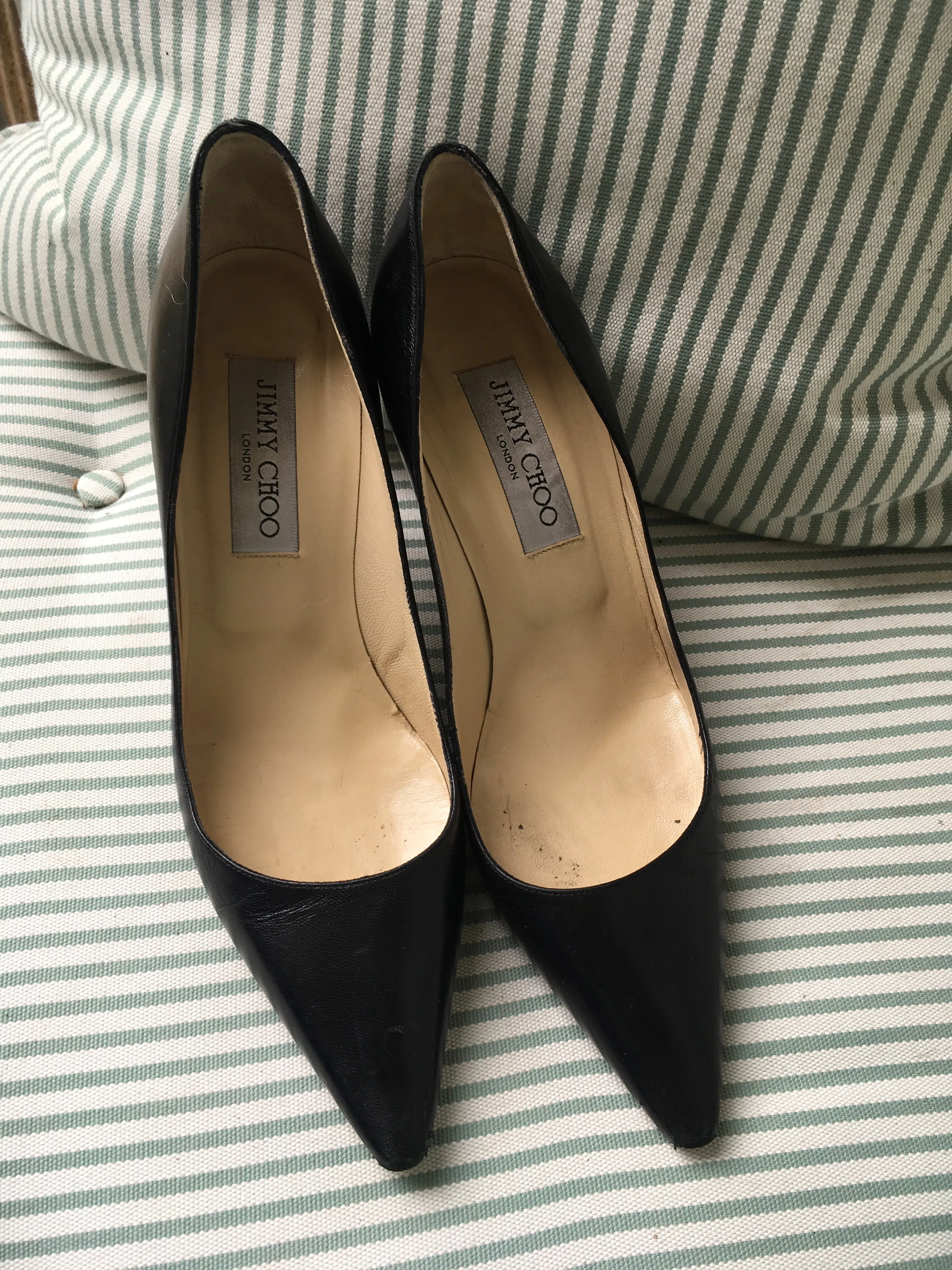 JIMMY CHOO POINTED TOE BLACK LEATHER PUMPS SHOES Ladies