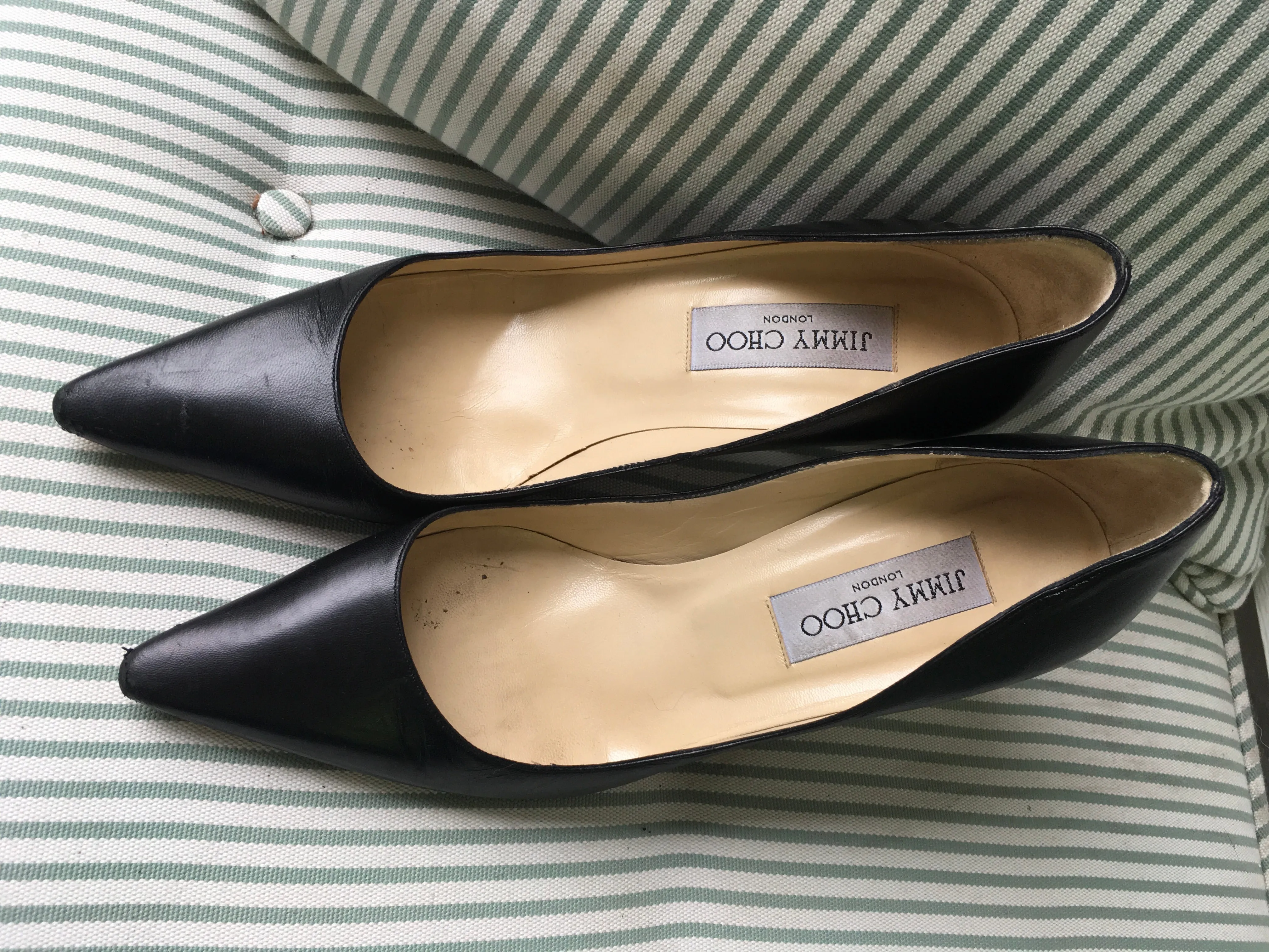 JIMMY CHOO POINTED TOE BLACK LEATHER PUMPS SHOES Ladies