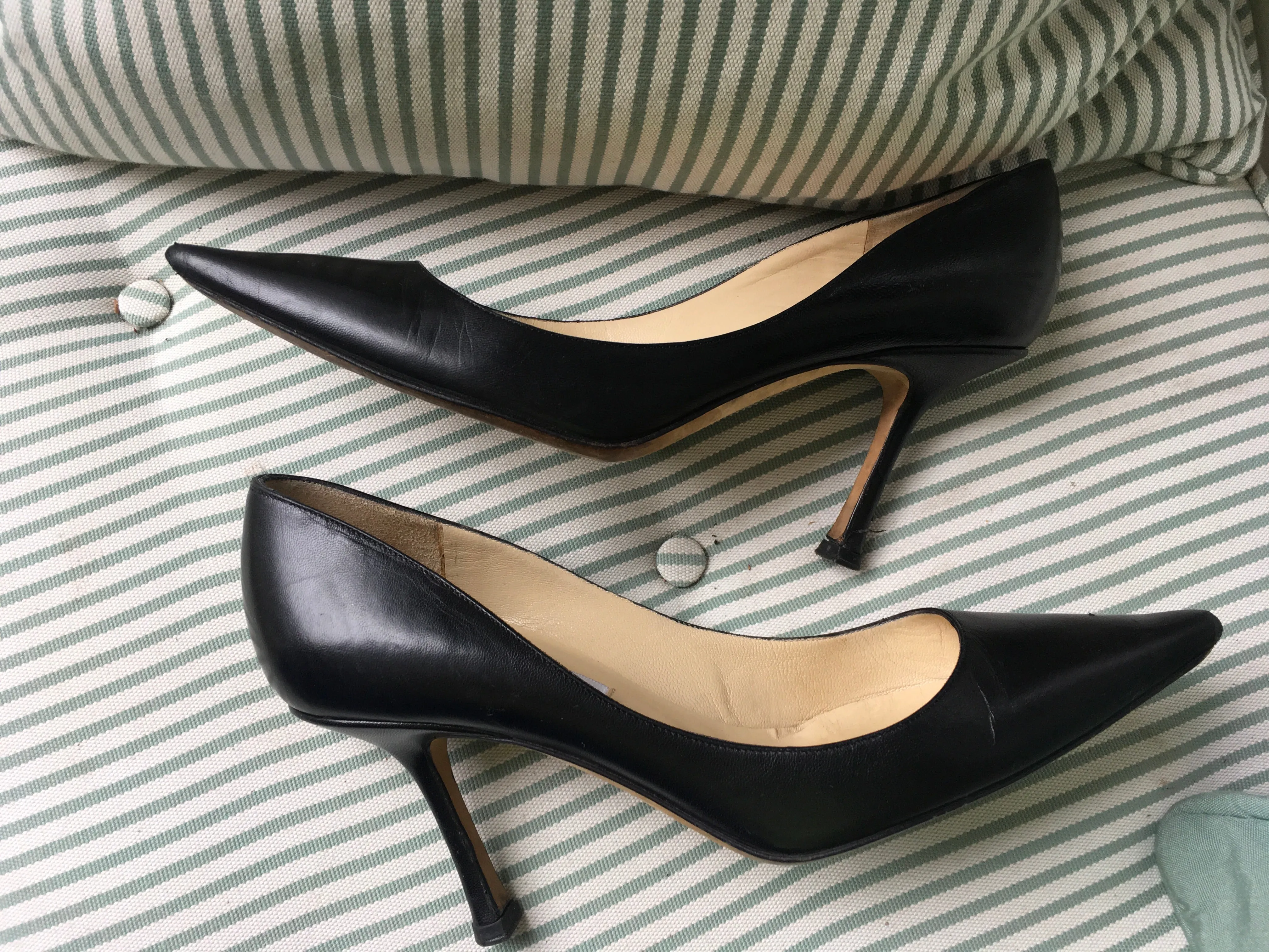 JIMMY CHOO POINTED TOE BLACK LEATHER PUMPS SHOES Ladies
