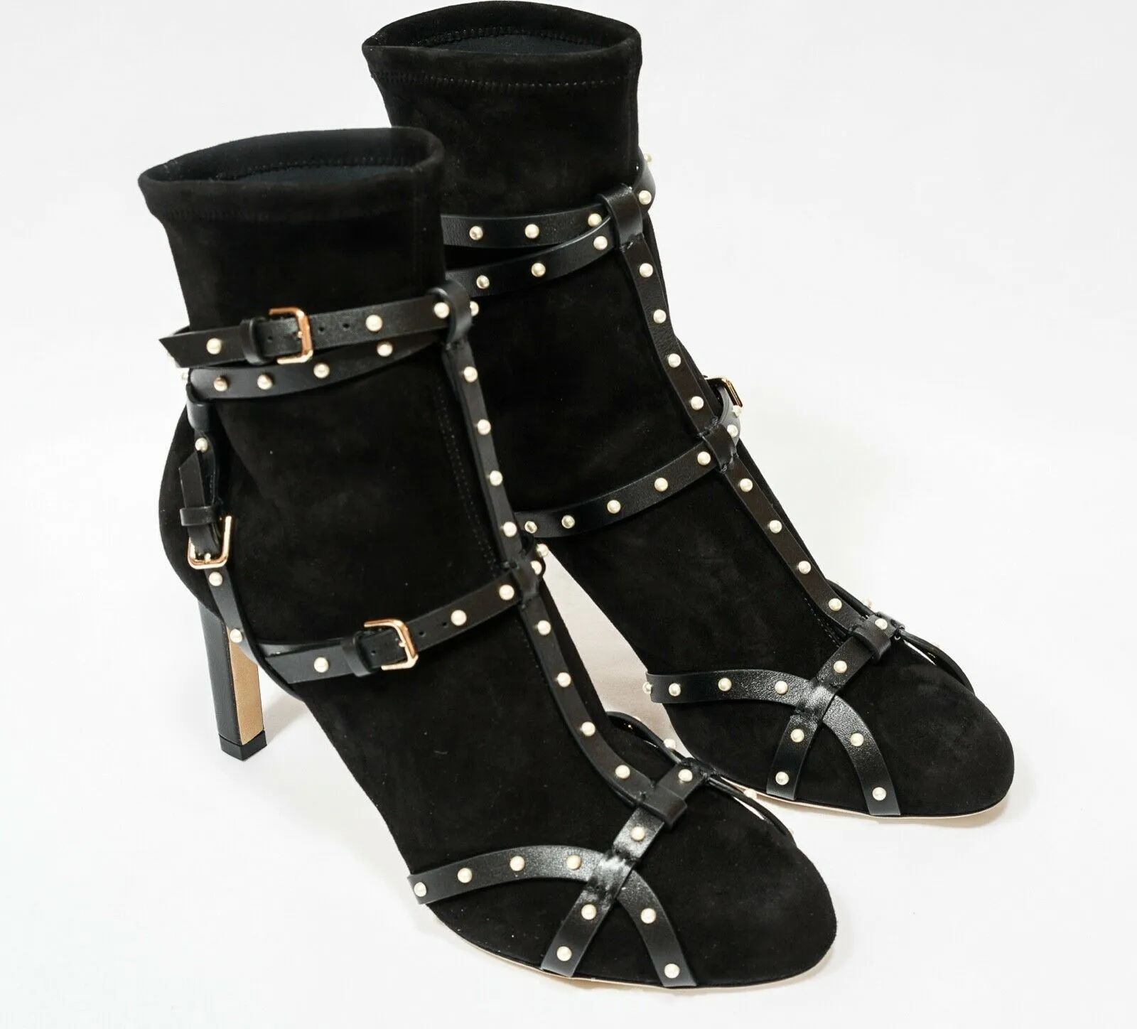 Jimmy Choo Women's Black Suede & Pearl Ankle Boot Brianna 85 50% OFF