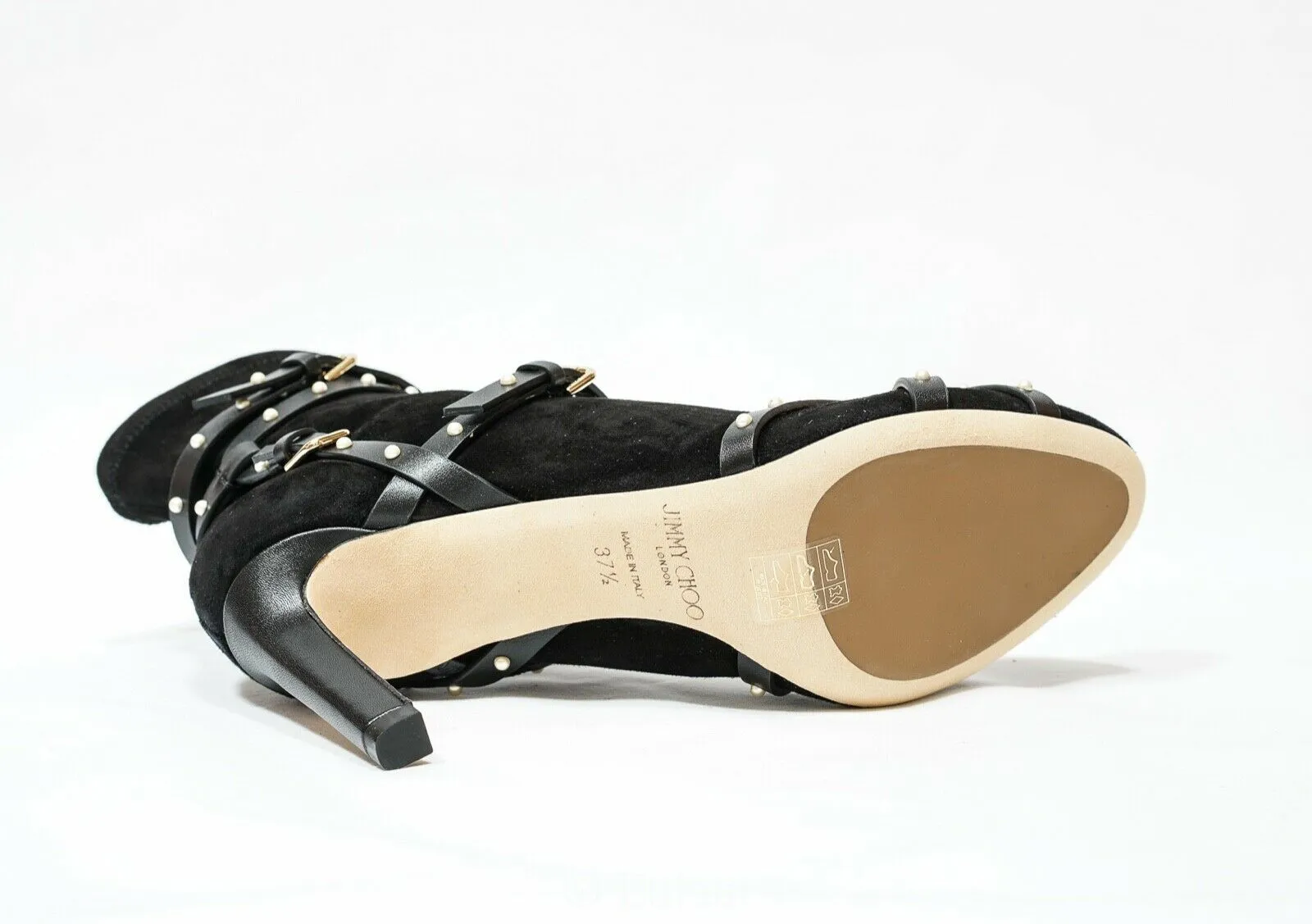 Jimmy Choo Women's Black Suede & Pearl Ankle Boot Brianna 85 50% OFF