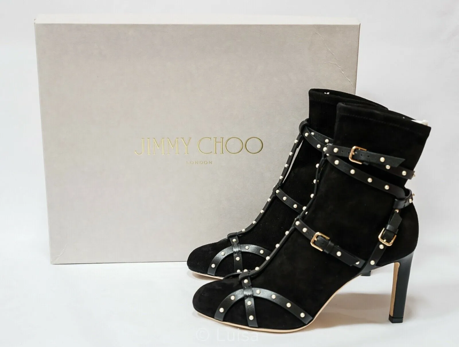 Jimmy Choo Women's Black Suede & Pearl Ankle Boot Brianna 85 50% OFF