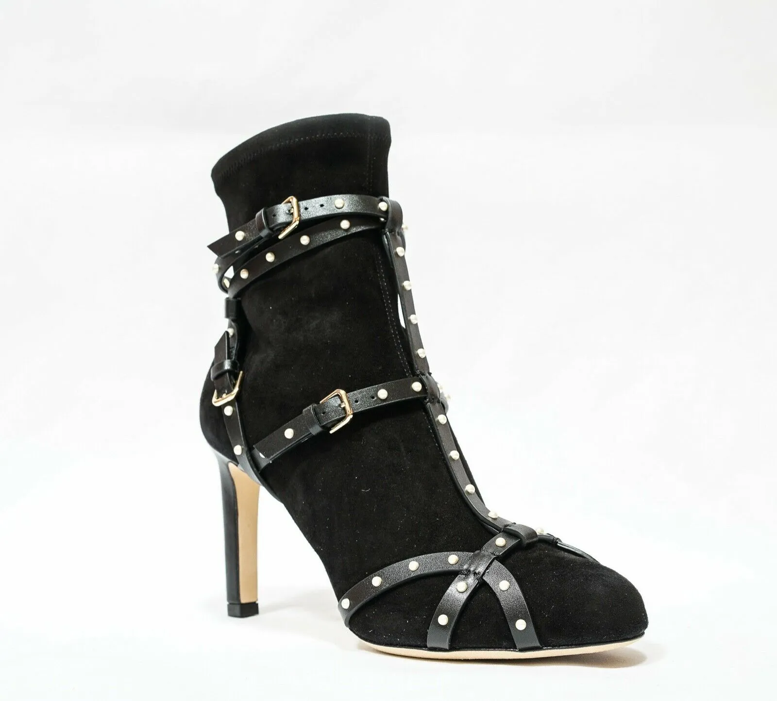 Jimmy Choo Women's Black Suede & Pearl Ankle Boot Brianna 85 50% OFF