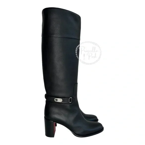 NWB Christian Louboutin Lock Botta 70 leather knee-high boots Black Leather 38
