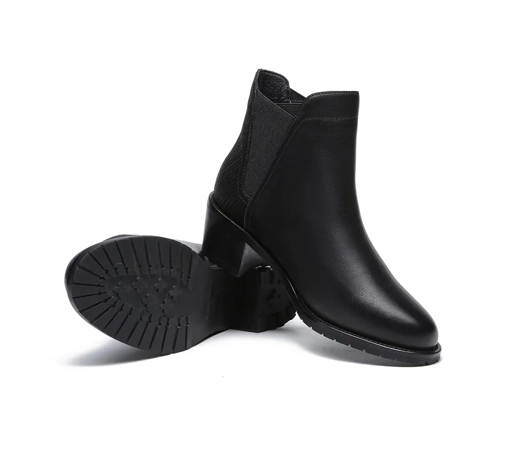 Women Leather Heels Boots Chelsea